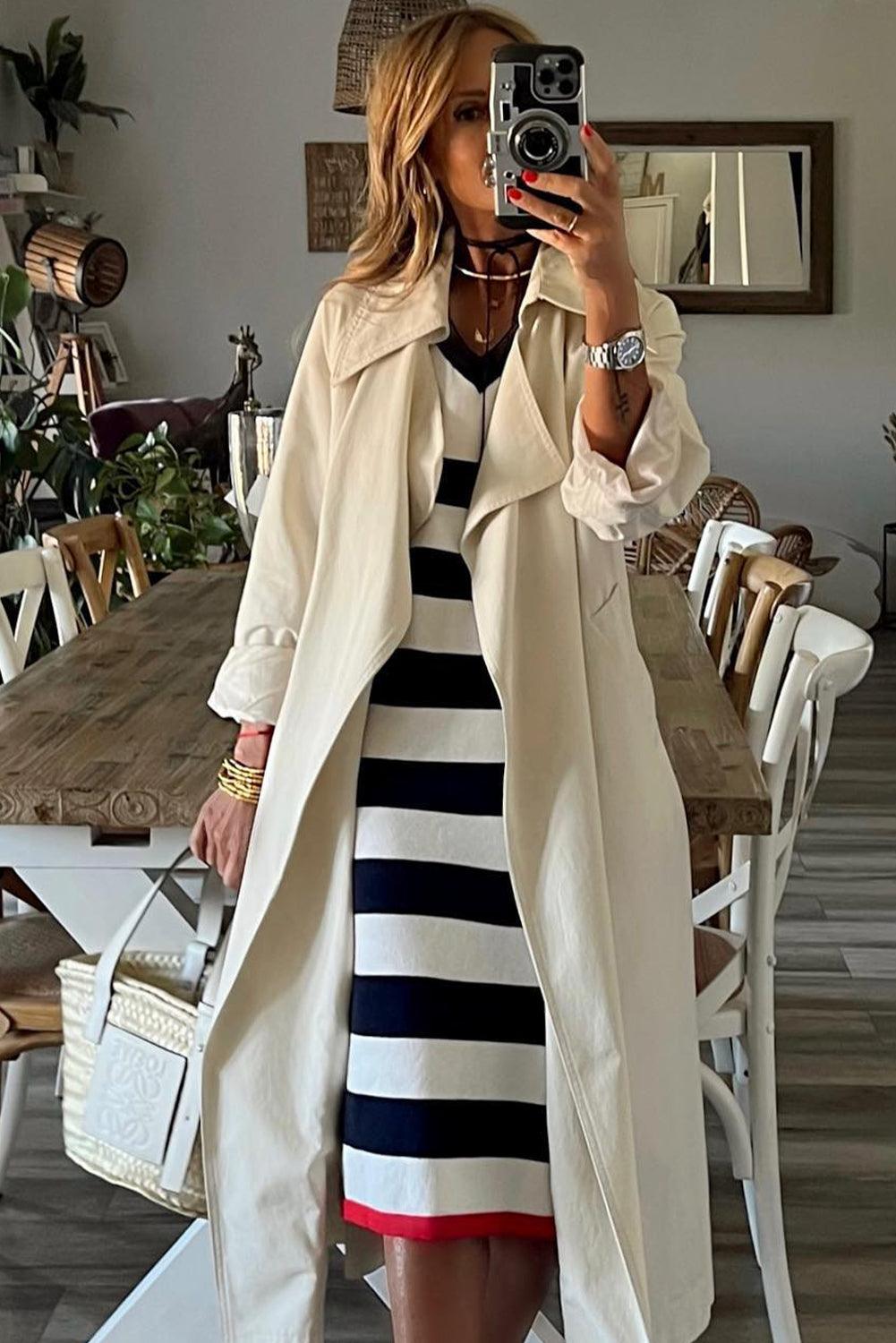 Paris - gestreepte v-hals midi jurk