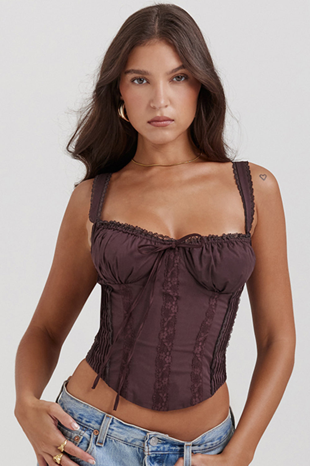 Grazina - Brown Lace Corset Top