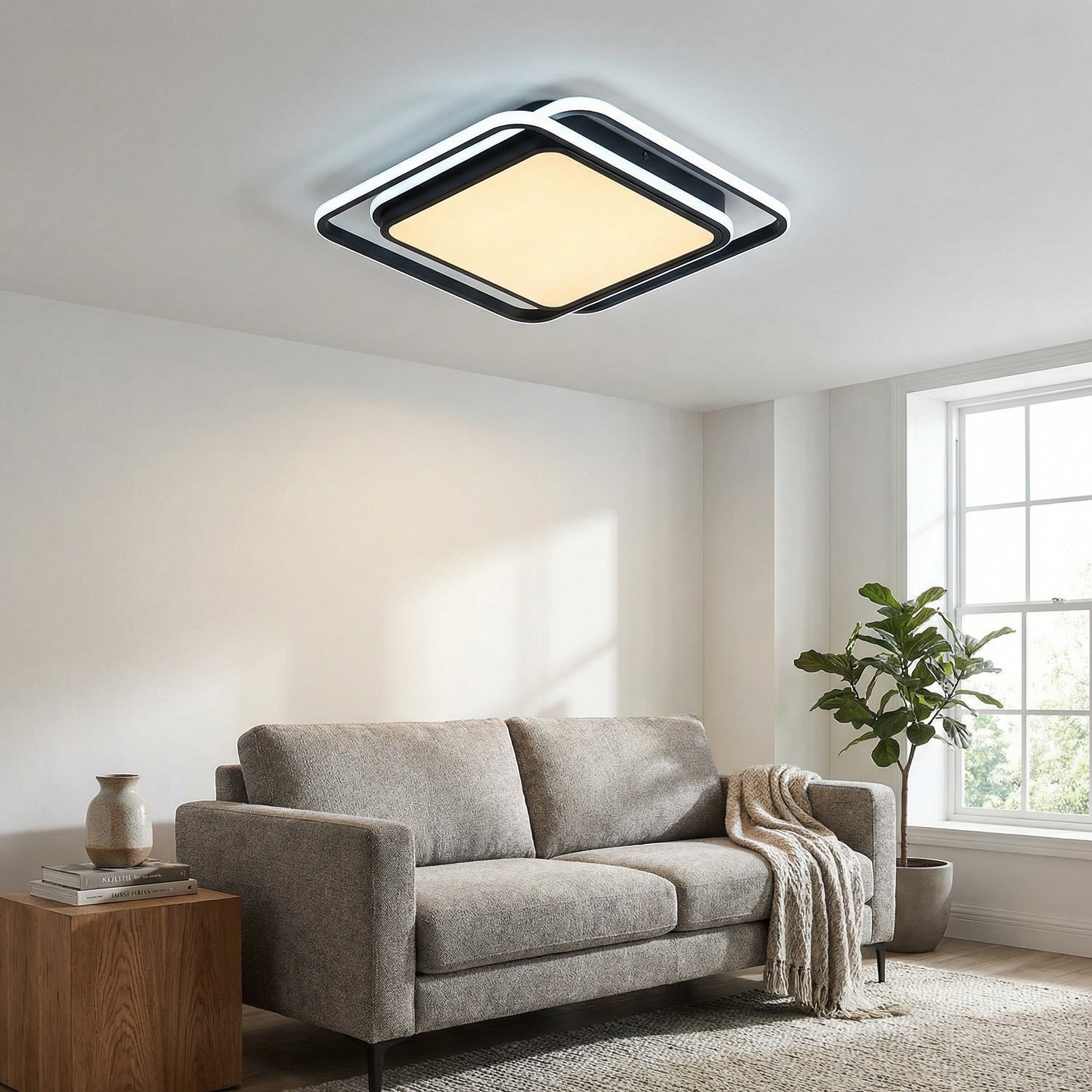 Broen - Black Checkered LED Ceiling Light 50x50CM