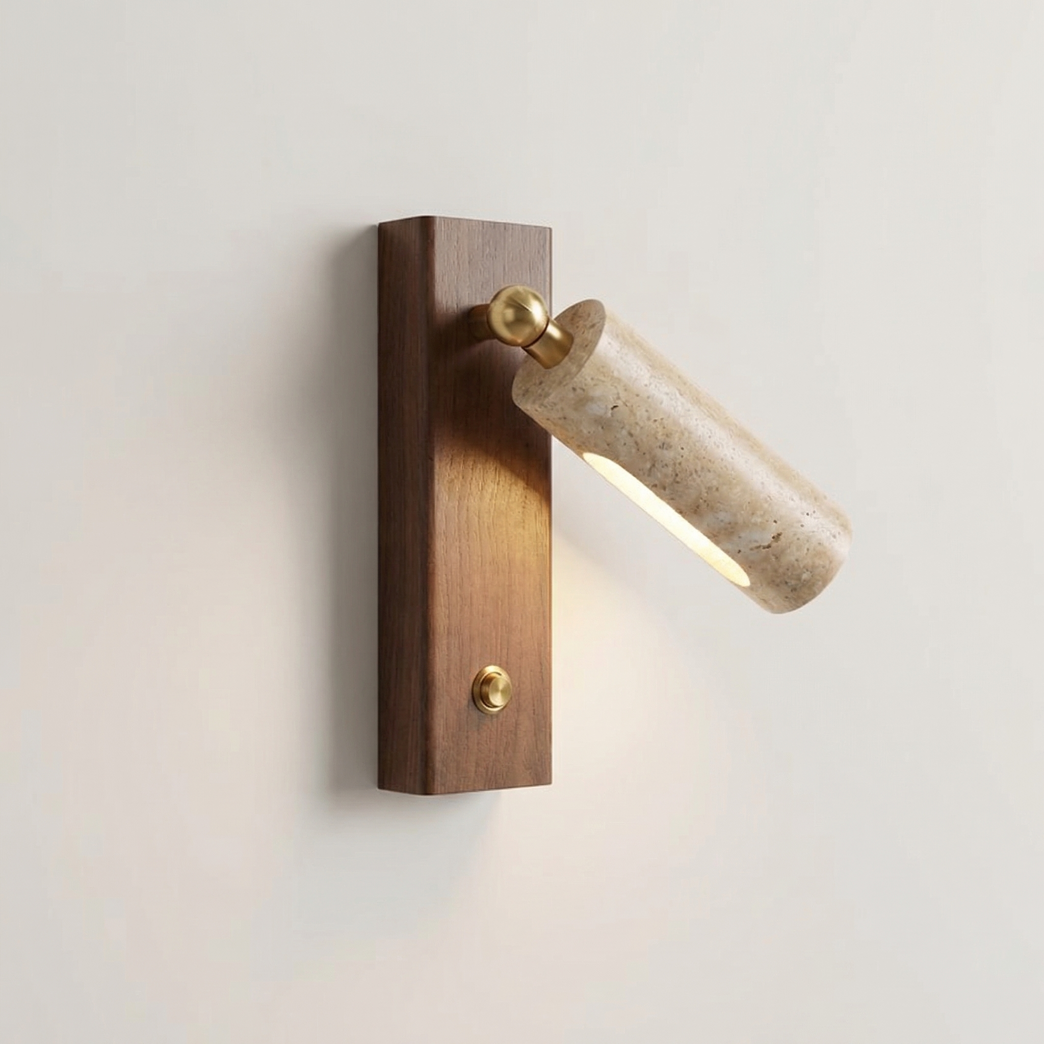 Vemorin - Adjustable Travertine Wall Lamp with Walnut Wood Panel