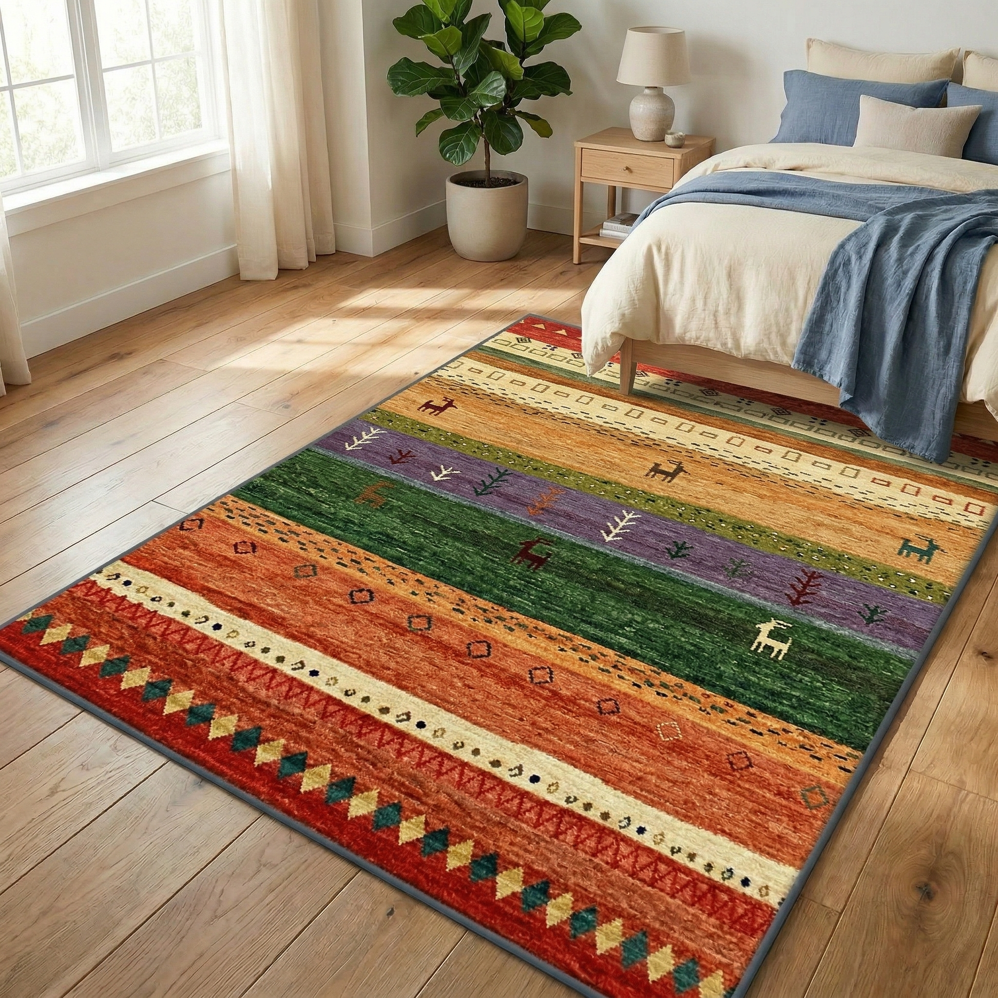 Zebiro - Bohemian Ethnic Area Rug for Bedroom and Living Room