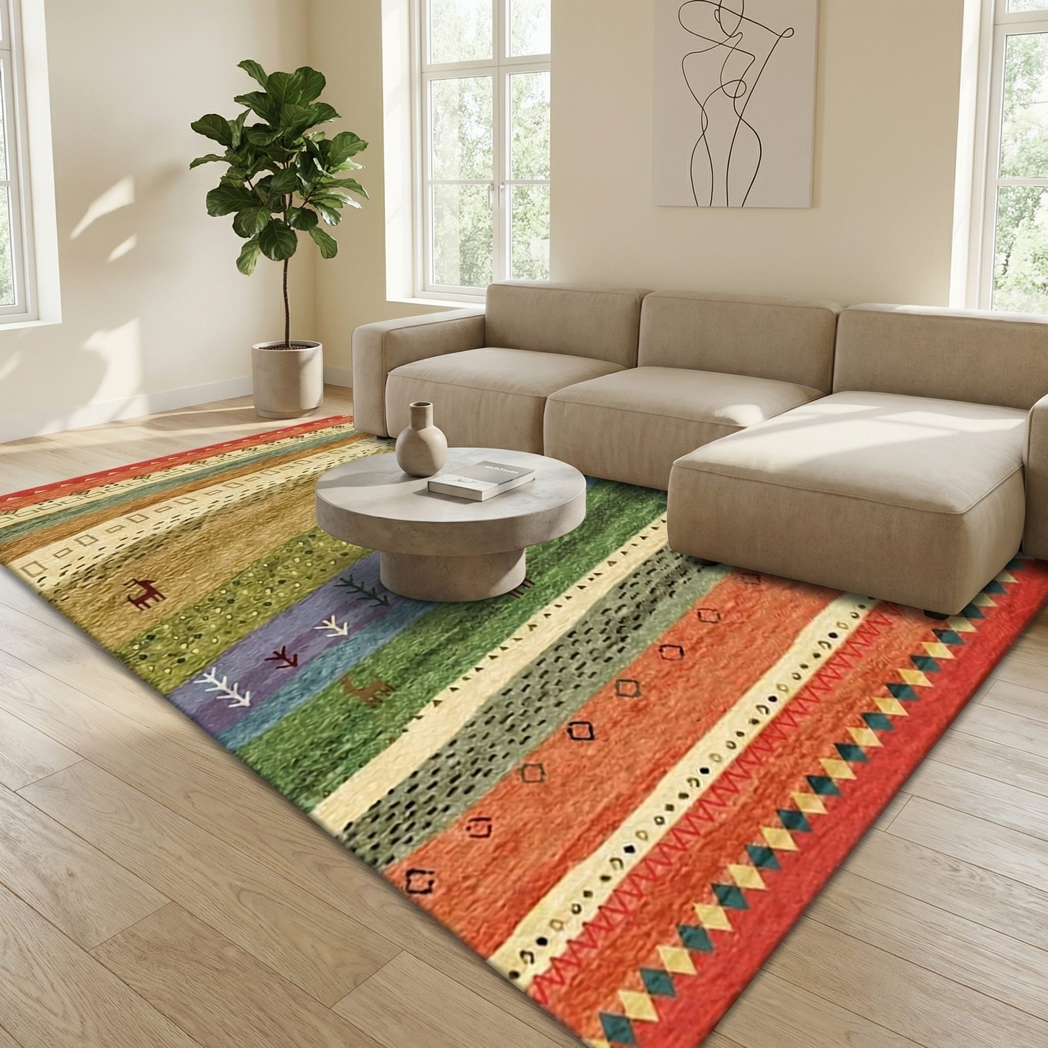 Zebiro - Bohemian Ethnic Area Rug for Bedroom and Living Room
