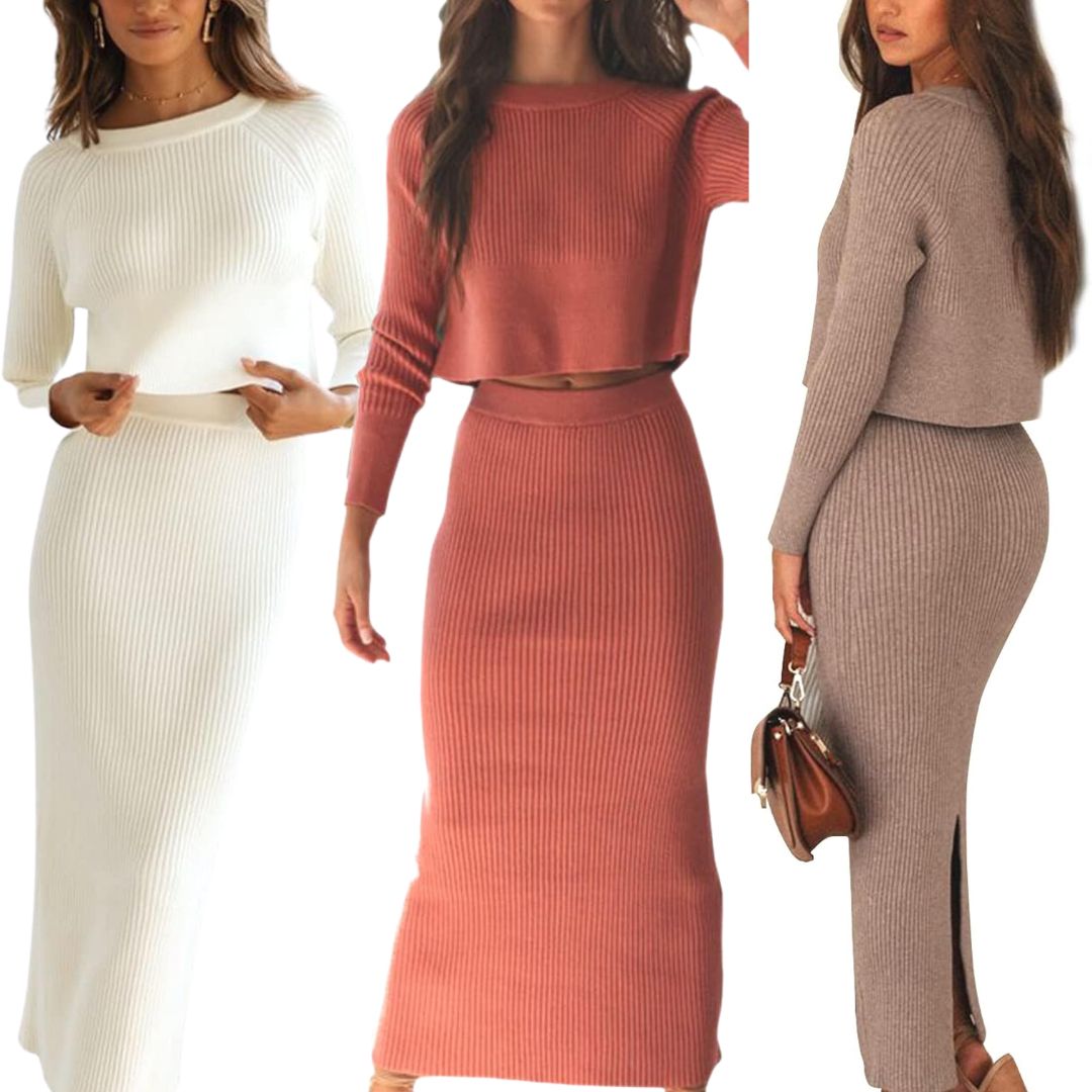 Felicia - Fashionable knitted sweater and skirt set 