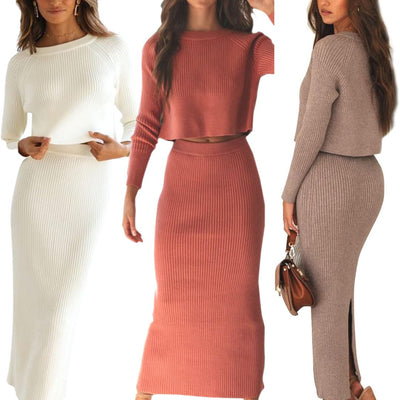 Felicia - Fashionable knitted sweater and skirt set 
