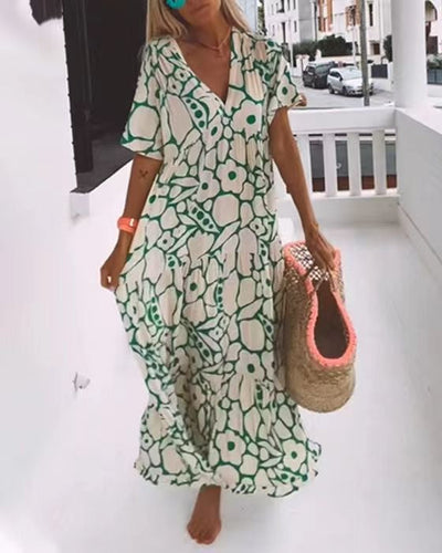 Sabrina - Stijlvolle maxi-jurk met V-hals en bloemenpatroon