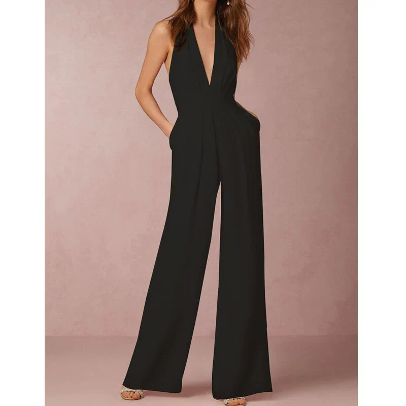 Jumpsuit Women – Sleeveless Palazzo Model with Deep Neckline