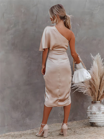 Hayden - elegante one-shoulder geplooide jurk