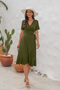 Jessie - casual midi-jurk met V-hals en elastische tailleband