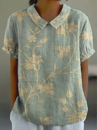 Nina | Casual women's shirt with a retro floral pattern made of cotton and linen