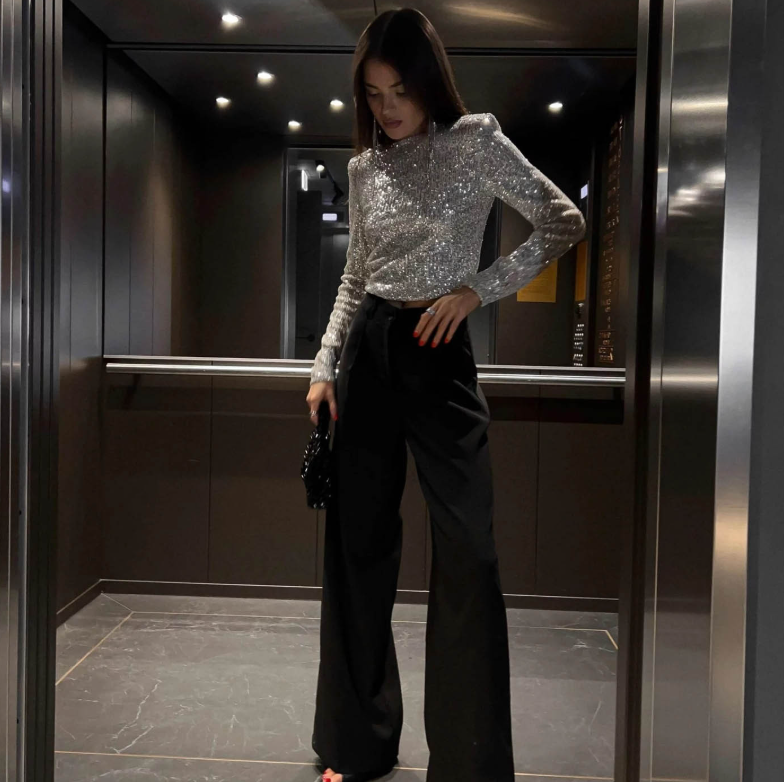 Koko | Elegant Sequin Top with Long Sleeves