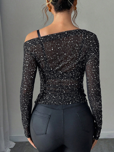Emery | Elegant Sparkling Top with Flare Sleeves