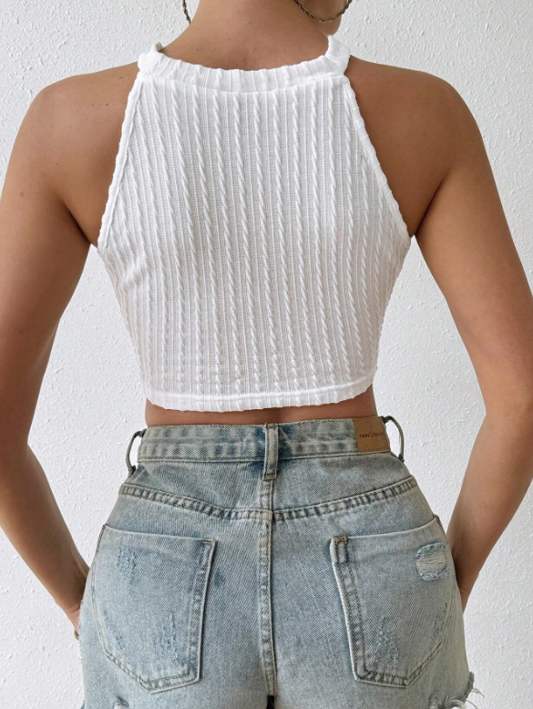 Luna | Short Tank Top with Water-Soluble Lace and Tassel Hem 