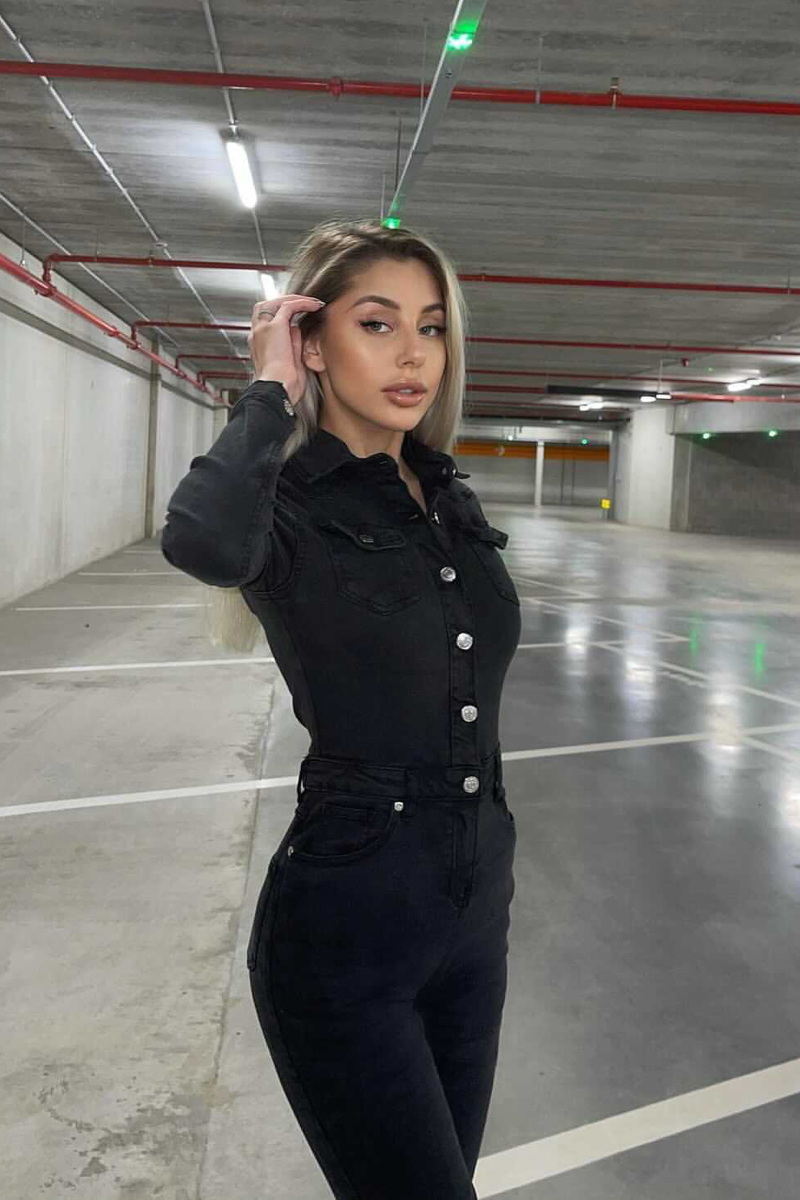 GRACE | Donkergrijs Denim Jumpsuit