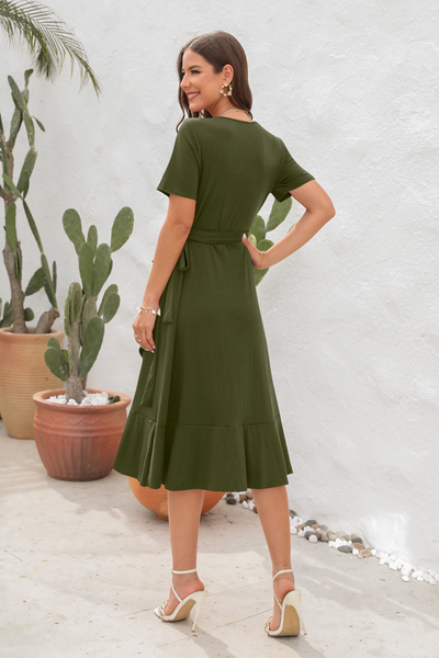 Jessie - casual midi-jurk met V-hals en elastische tailleband