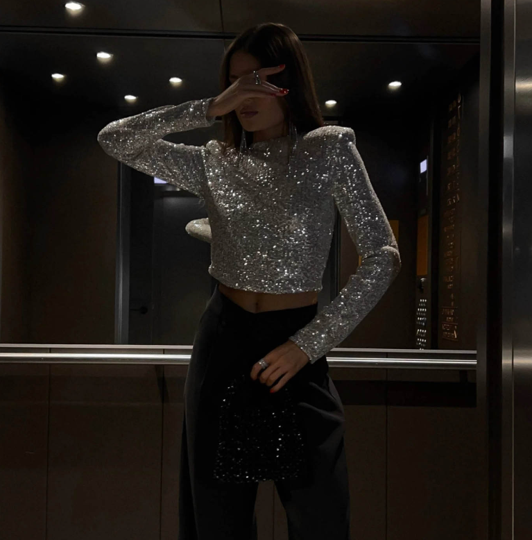 Koko | Elegant Sequin Top with Long Sleeves