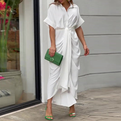 Clarissa - elegante jurk met kraag en riem