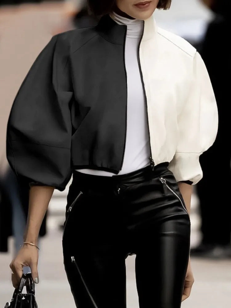 Elinor - Women's Fashion Patchwork Stand-up Collar Coat