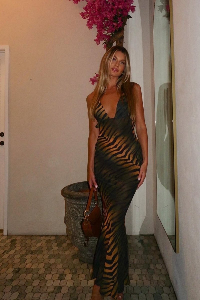 Juneen - Printed Slip Maxi Dress with Open Back