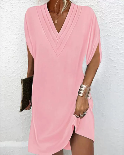 Dames Zomerjurk met V-Hals en Korte Mouwen – Losvallende Casual Mini Jurk
