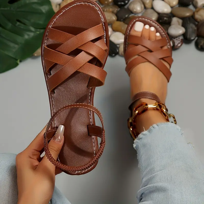 Lina – Sandals with Crossed Straps and Elastic Ankle Strap