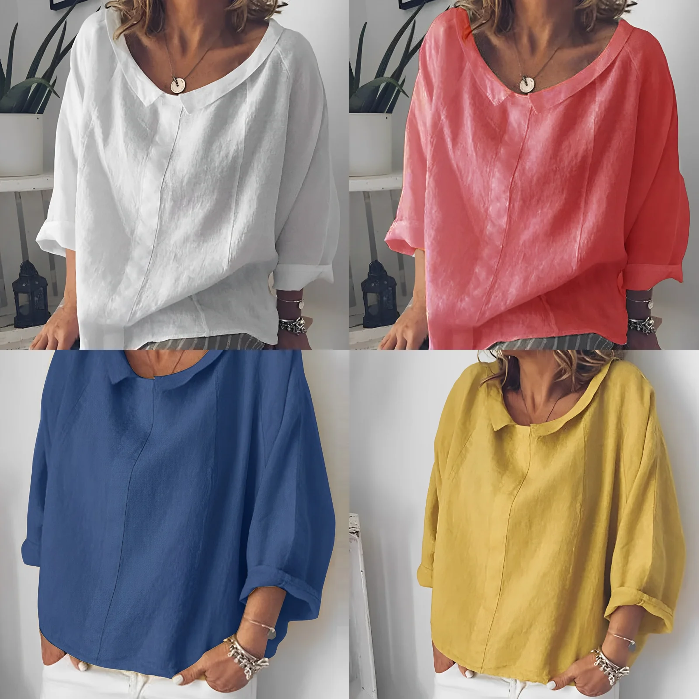 Lina – Loose Fitting Linen Look Top
