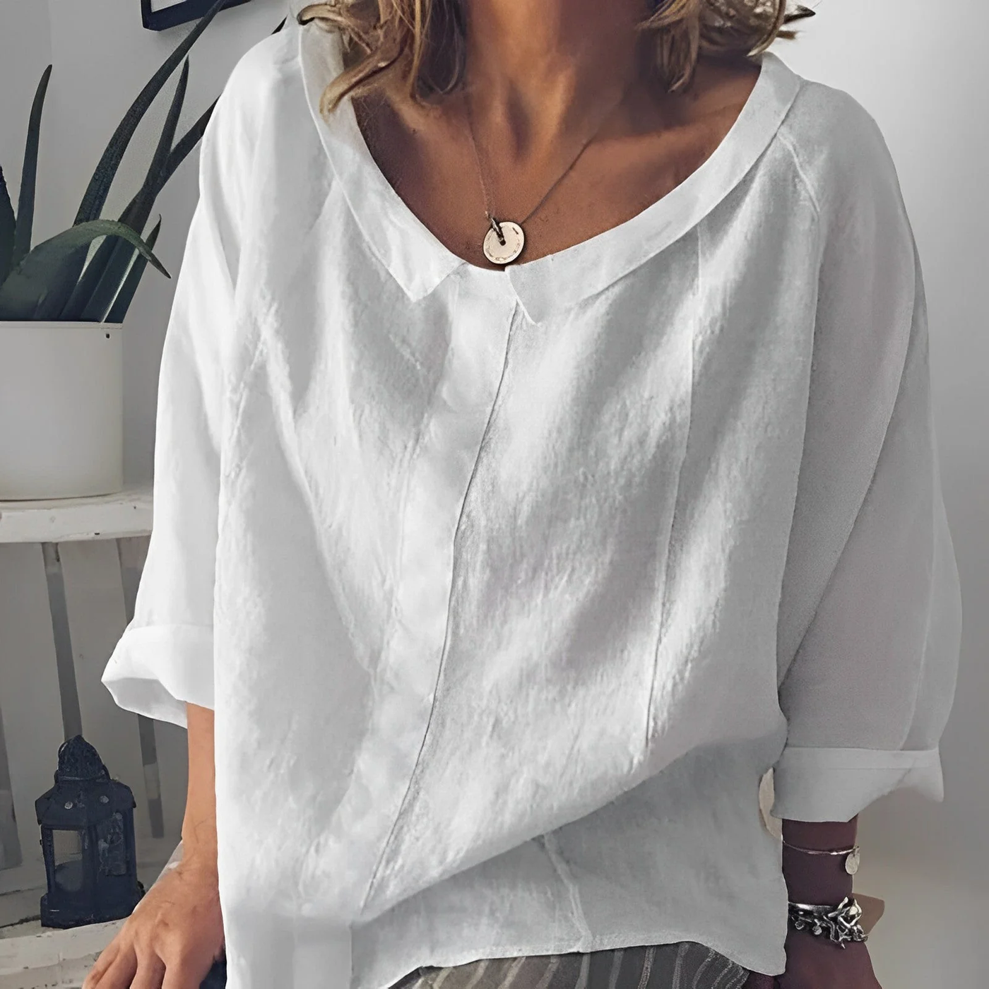 Lina – Loose Fitting Linen Look Top
