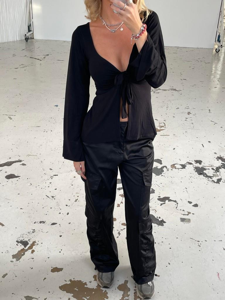 Isla – Black Blouse with Flared Sleeves