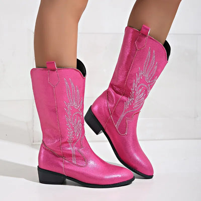 Demy - Western Cowboy Boots with Embroidered Design