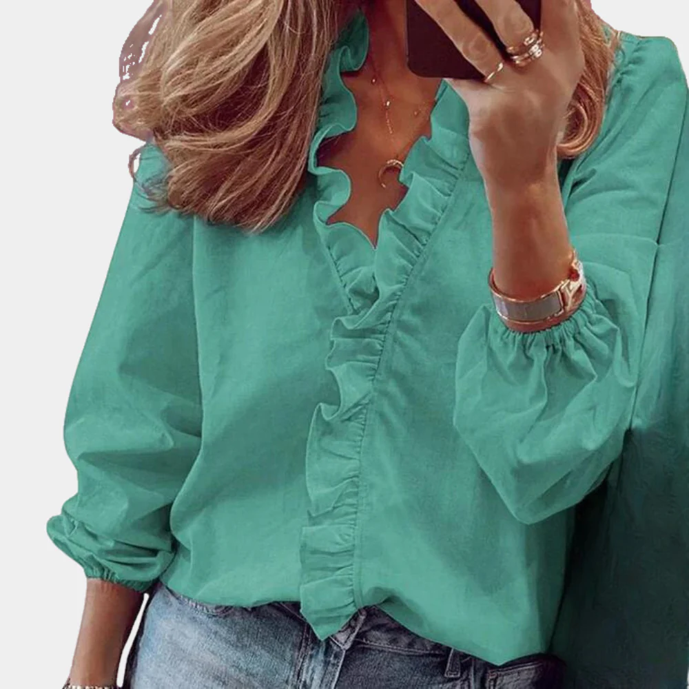 Merel – Blouse met Ruches en V-hals