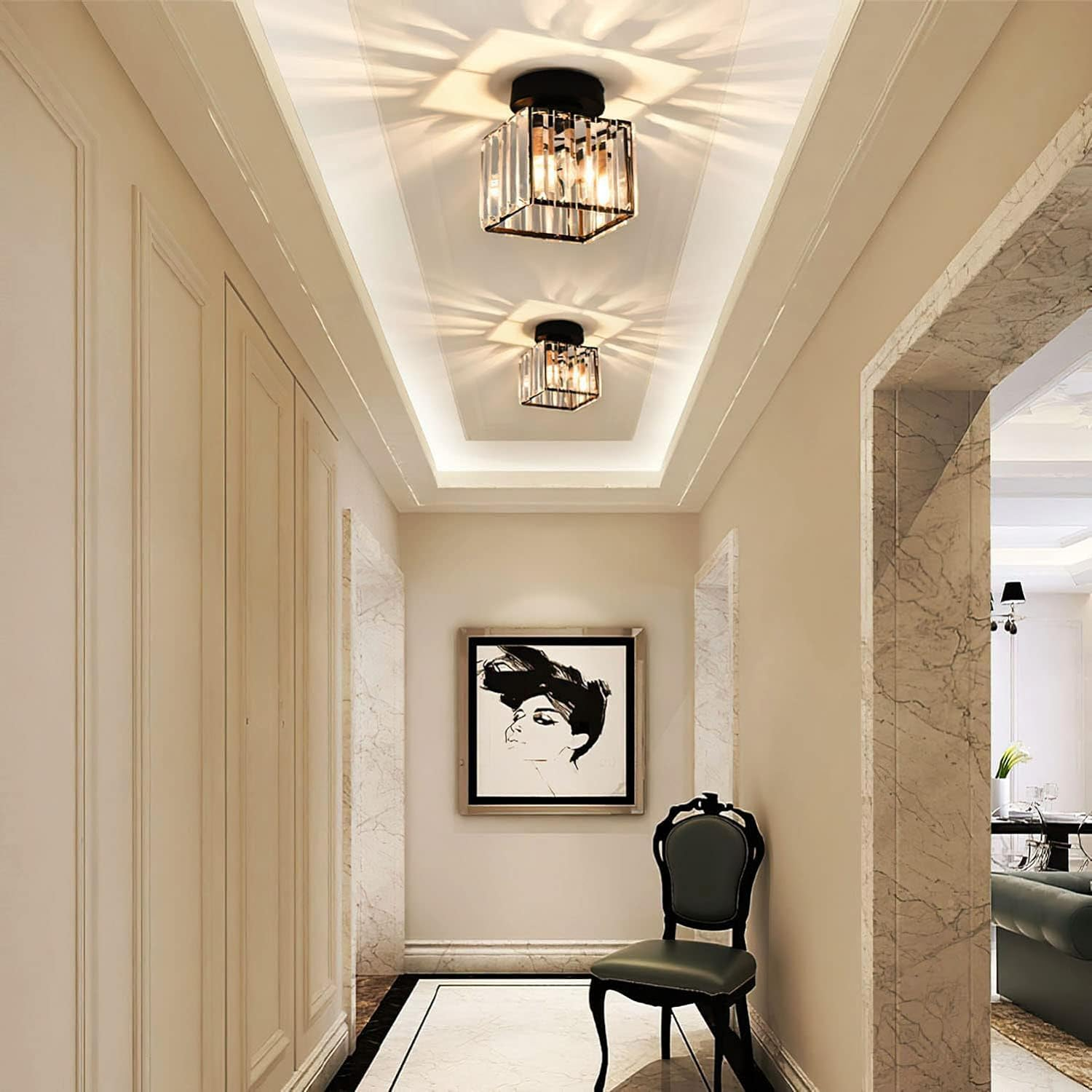 Liondra - Modern Flush Mount Ceiling Light with Crystal Shade