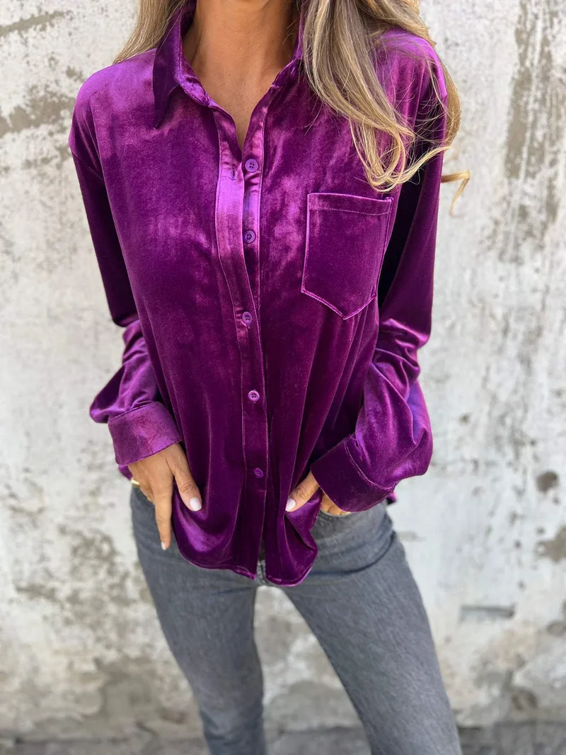 Noa – Fluwelen Blouse met Knoopsluiting