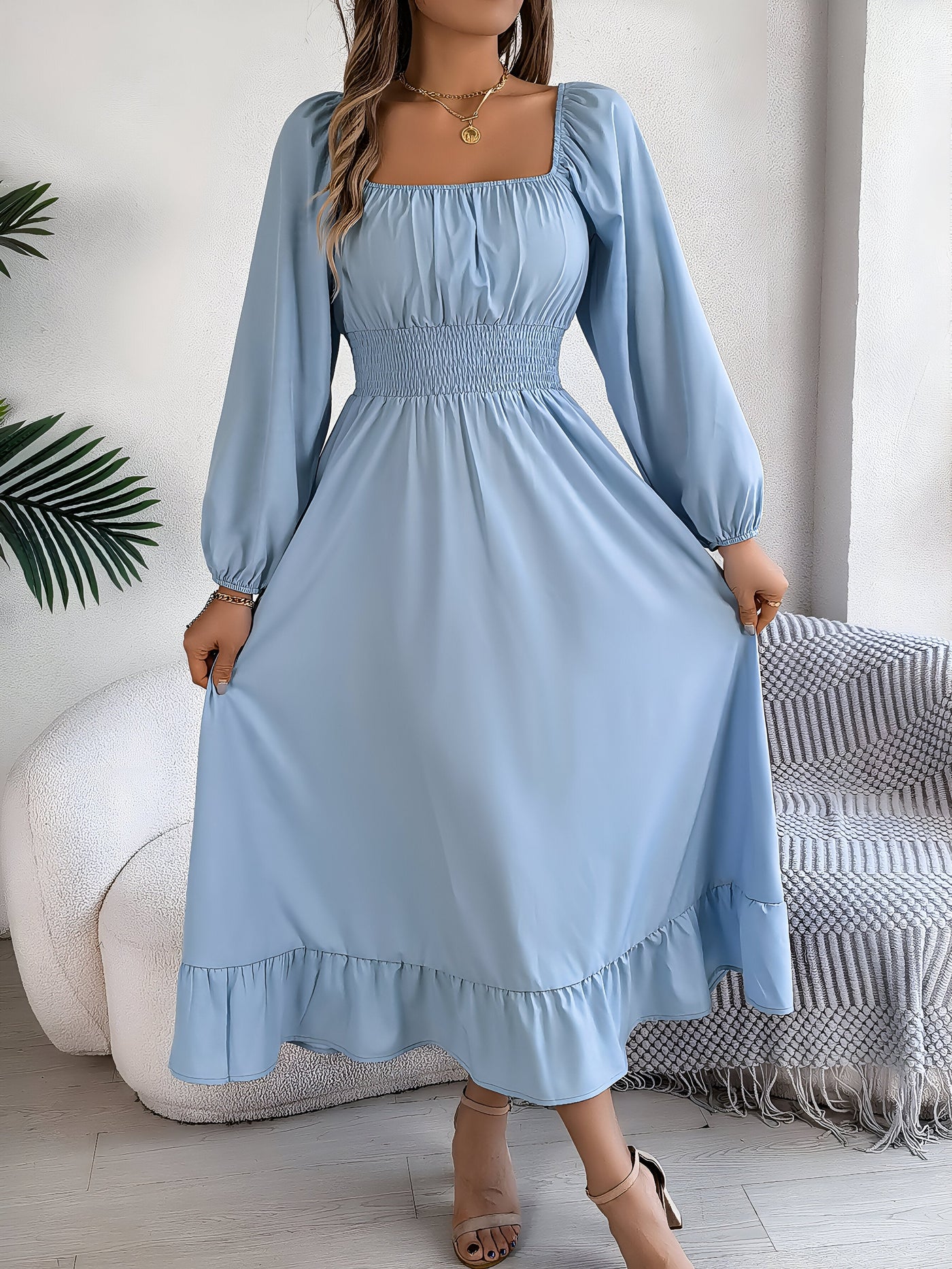 Hoge taille bruidsmeisjesjurk met ruches voor vrouwen | Perfect voor lente/zomer