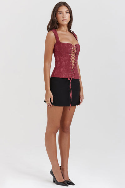 Germana - Merlot Lace-Up Corset Top