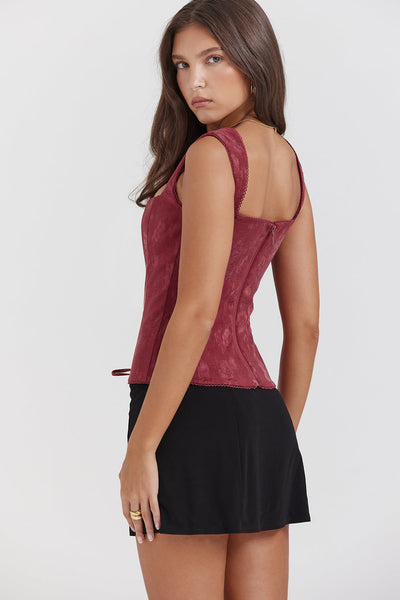 Germana - Merlot Lace-Up Corset Top