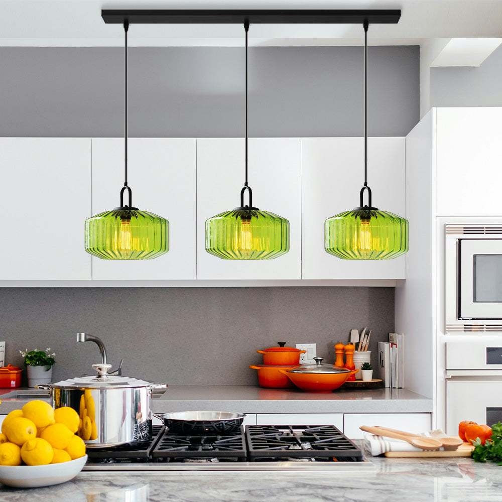 Minda - Mid Century Striped Glass Pendant Light