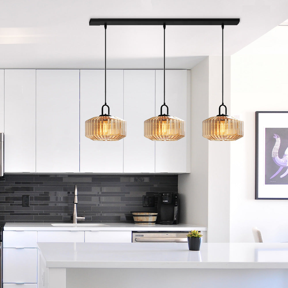 Minda - Mid Century Striped Glass Pendant Light