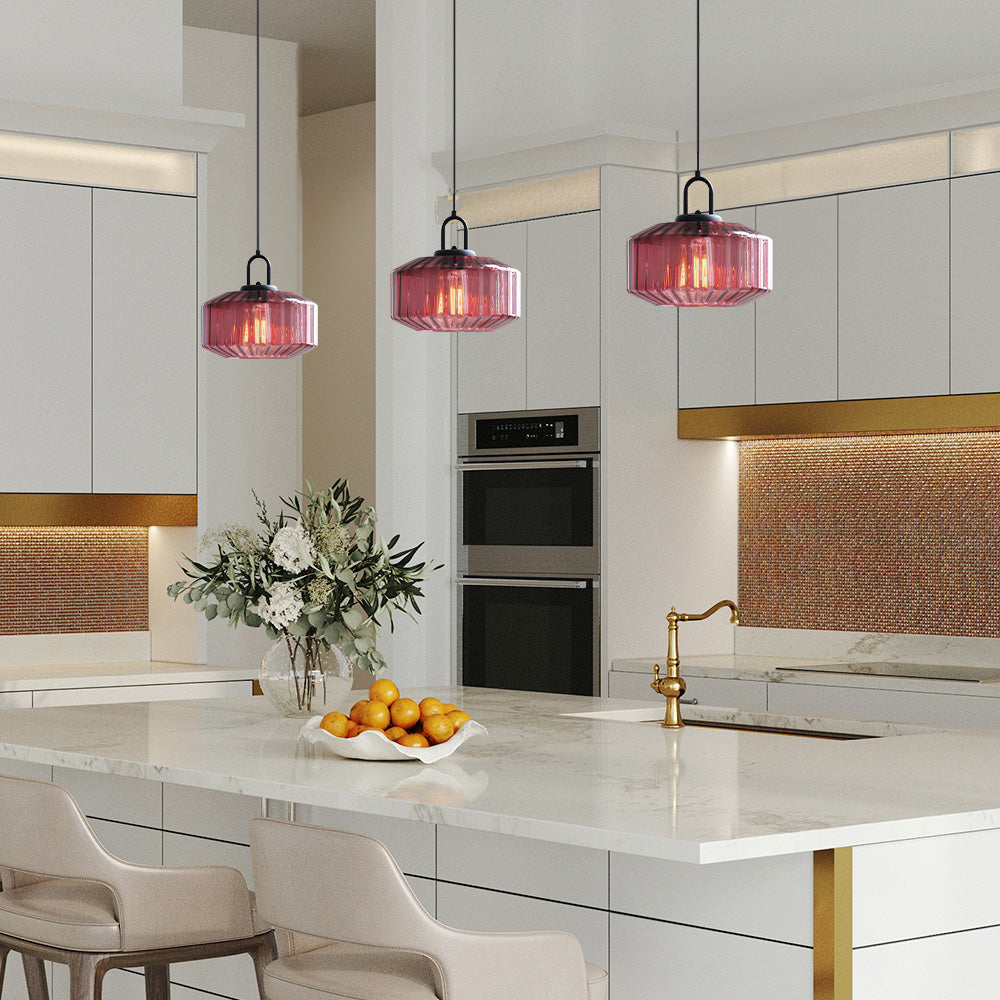 Minda - Mid Century Striped Glass Pendant Light