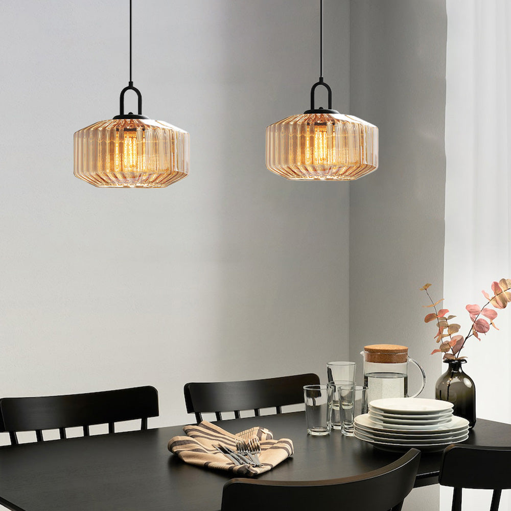 Minda - Mid Century Striped Glass Pendant Light