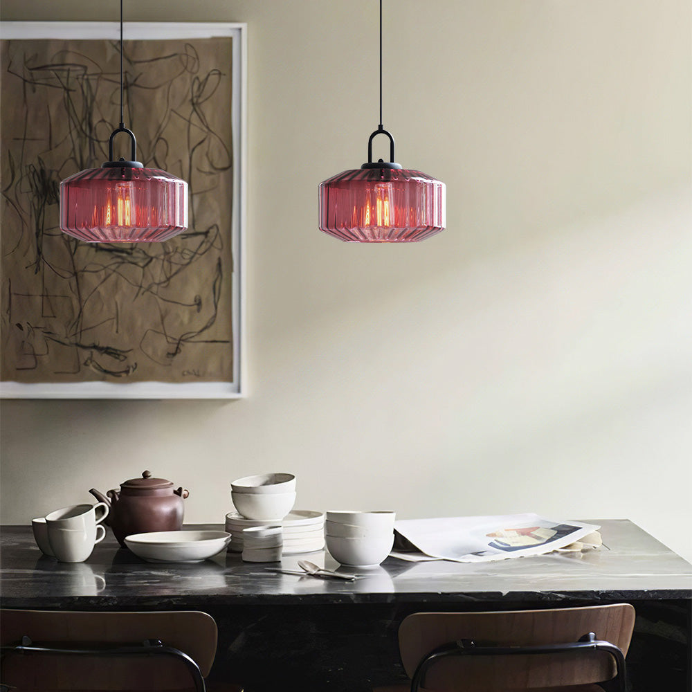 Minda - Mid Century Striped Glass Pendant Light