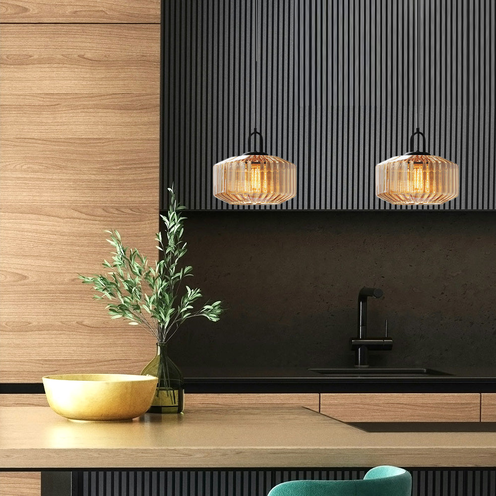Minda - Mid Century Striped Glass Pendant Light