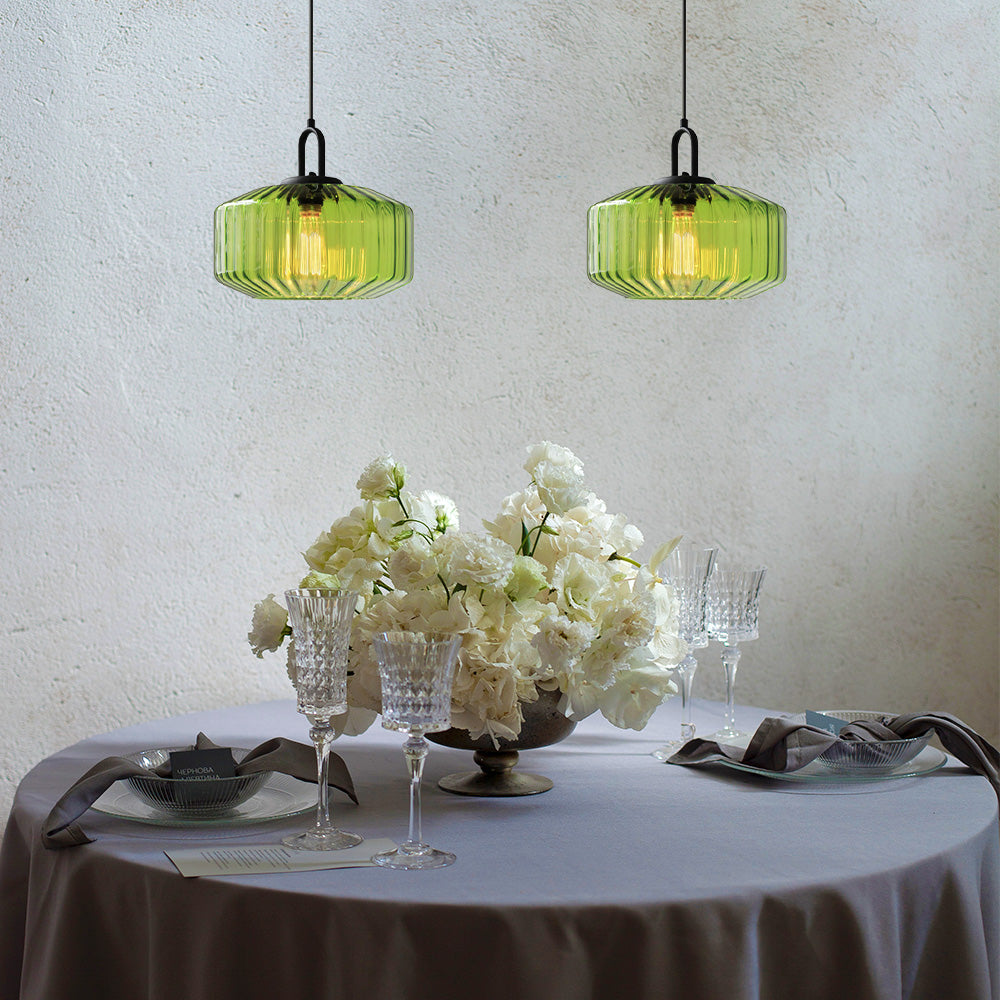 Minda - Mid Century Striped Glass Pendant Light