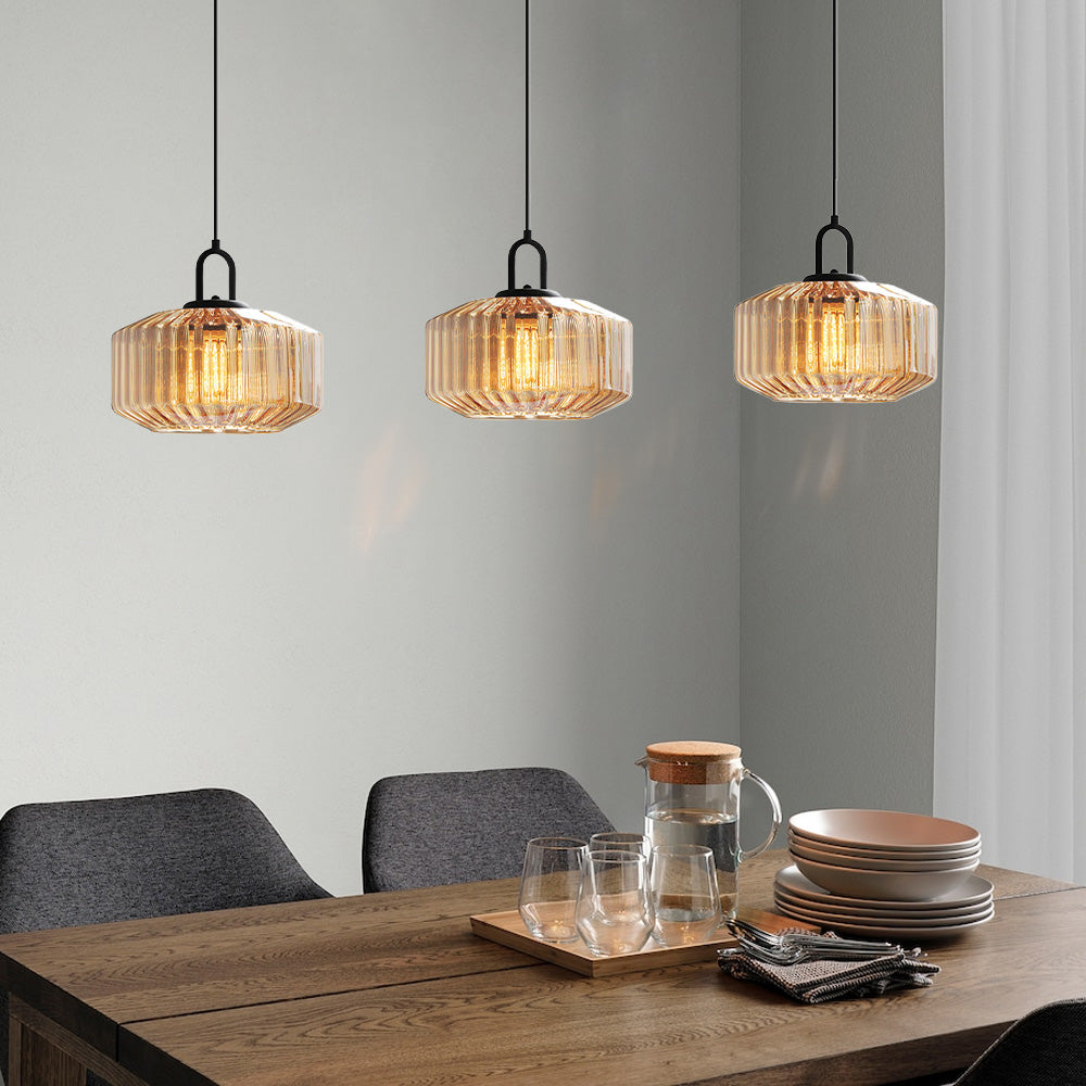 Minda - Mid Century Striped Glass Pendant Light