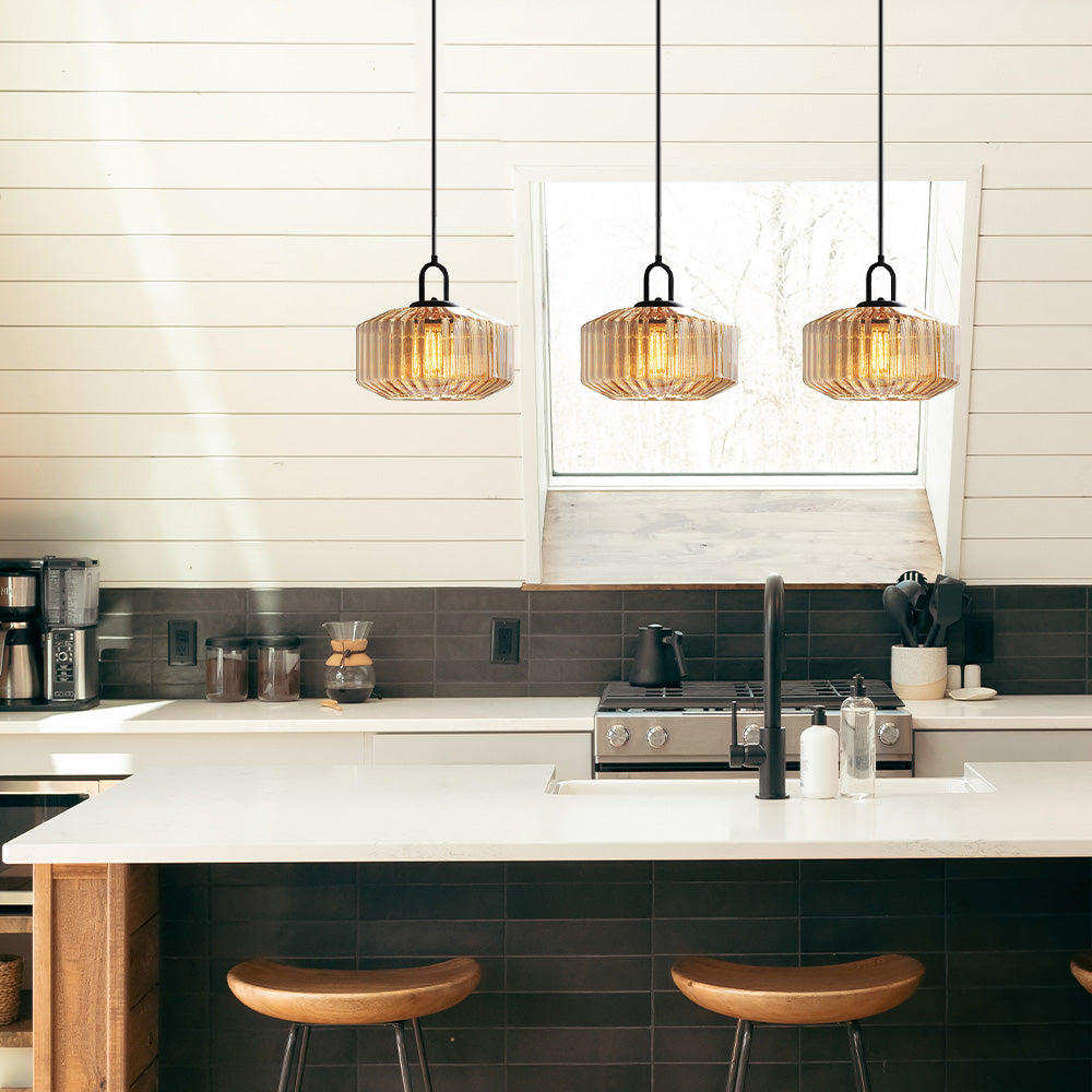 Minda - Mid Century Striped Glass Pendant Light