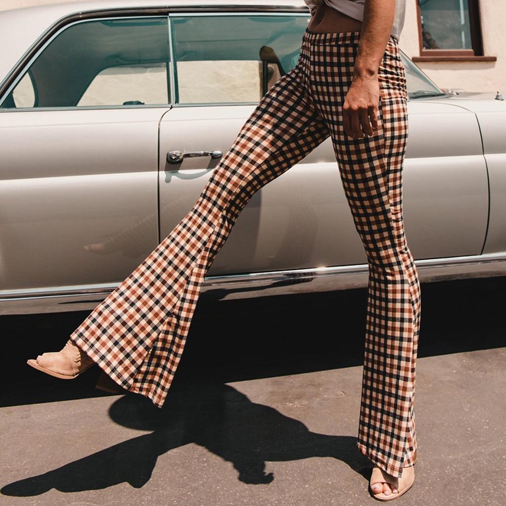 Liv - Vintage geruite broek met klokkende broekspijpen