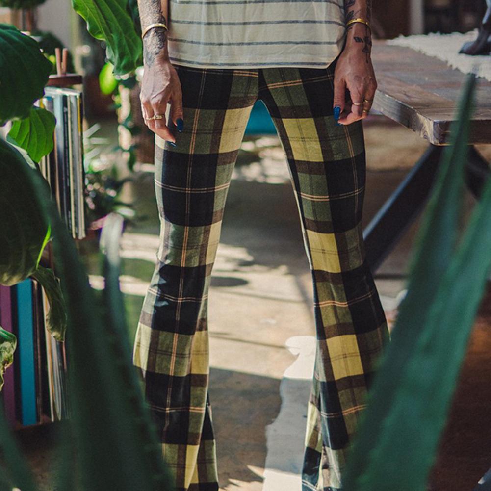 Liv - Vintage geruite broek met klokkende broekspijpen