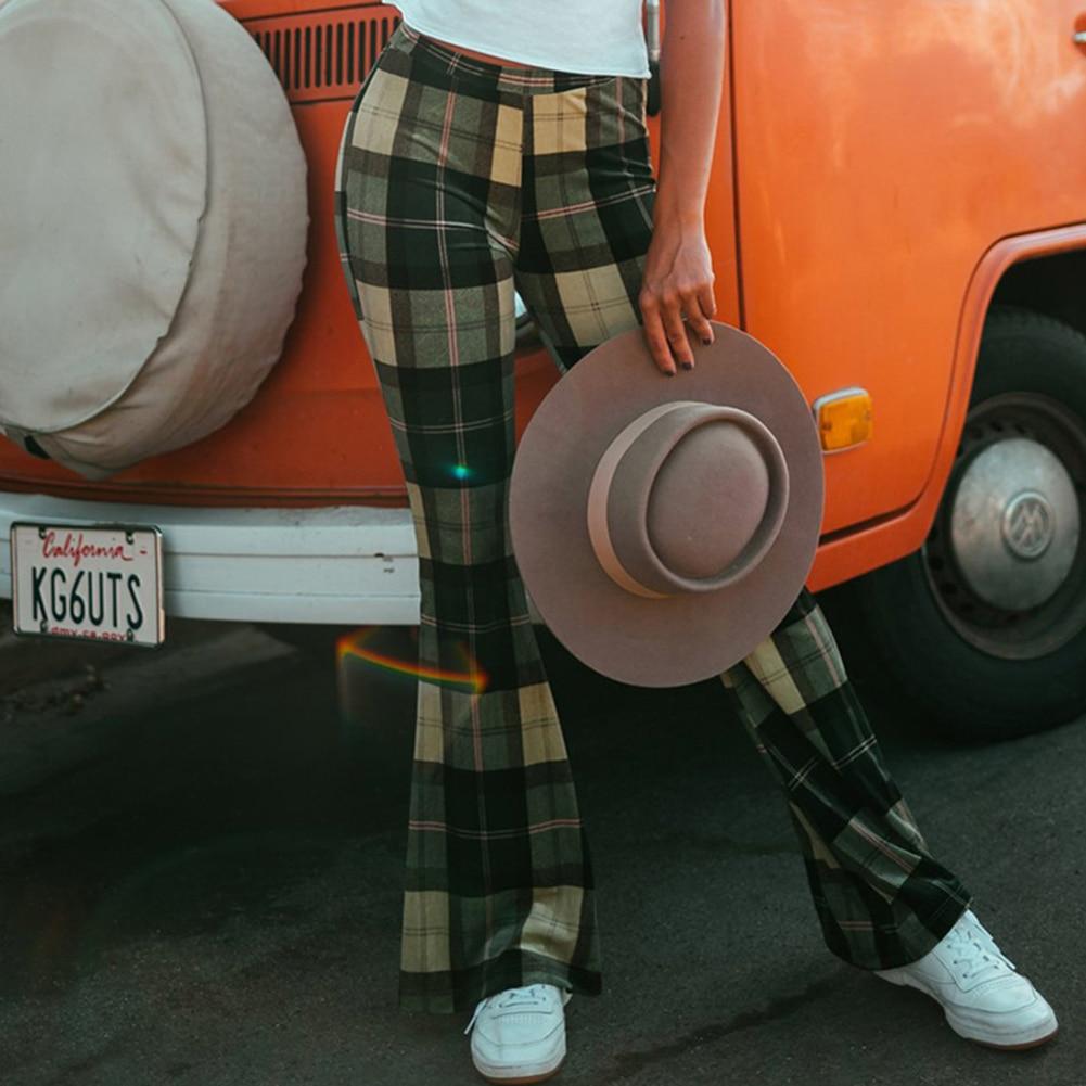 Liv - Vintage geruite broek met klokkende broekspijpen