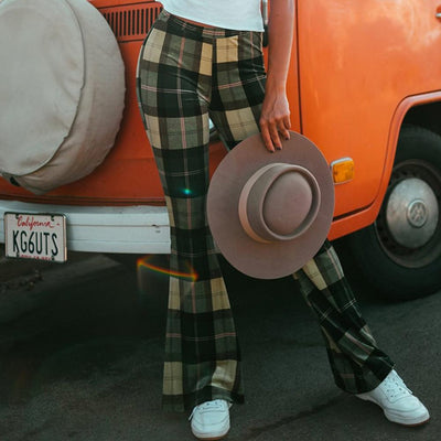 Liv - Vintage geruite broek met klokkende broekspijpen