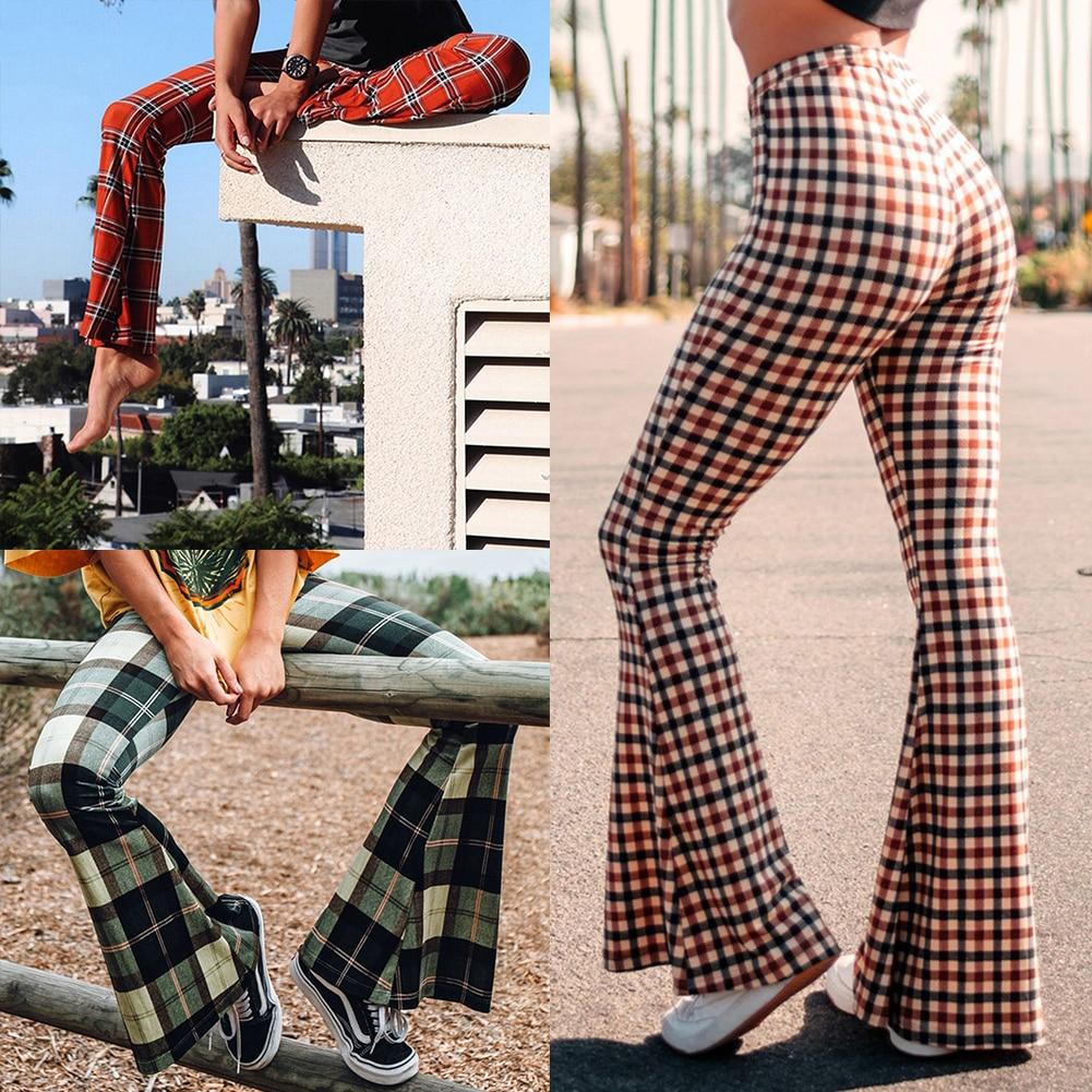 Liv - Vintage geruite broek met klokkende broekspijpen