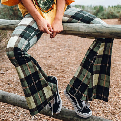 Liv - Vintage geruite broek met klokkende broekspijpen