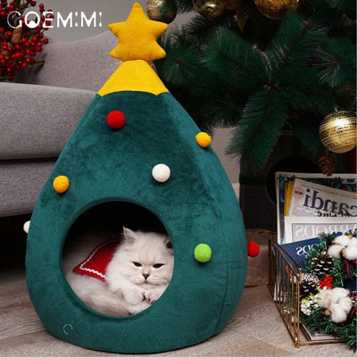 Christmas Tree Cat Basket - FestivePurr 